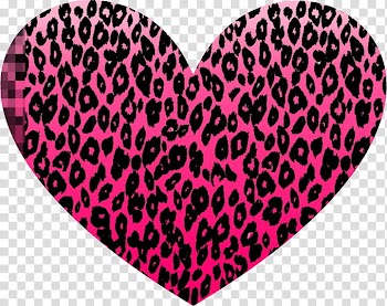 , pink and black leopard-pattern heart transparent background PNG clipart