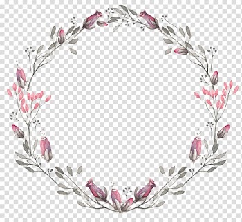 Pink and gray petaled flower decor, Chapters and verses of the Bible Wedding invitation Book of Lamentations Canvas print, Hand-painted flower garlands round transparent background PNG clipart