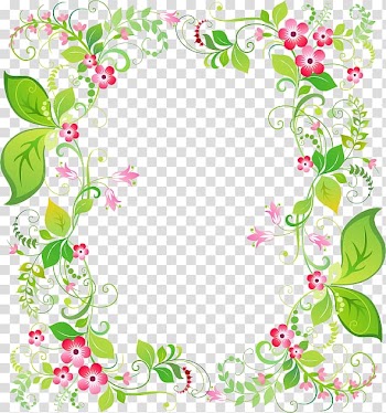 Pink and green floral border illustration, frame Flower , Spring fresh garland border transparent background PNG clipart
