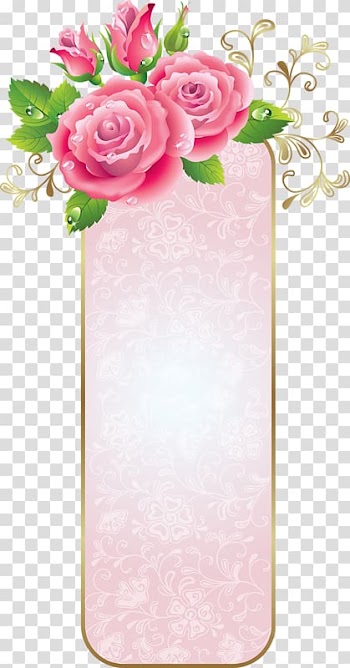 Pink and green floral illustration, , Rose Border transparent background PNG clipart