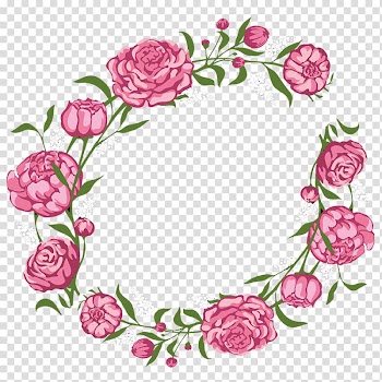 Pink and green floral illustration, Rose Flower Pink Wreath, Aesthetic Garland transparent background PNG clipart