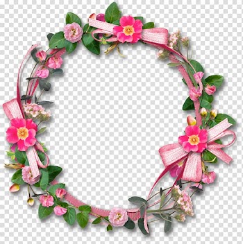 Pink and green floral wreath , Flower , round frame transparent background PNG clipart