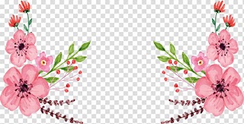 Pink and green flowers border, Floral design Watercolor painting Pink, Pink watercolor flower title box transparent background PNG clipart
