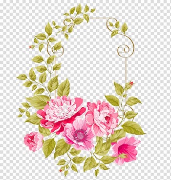 Pink and green flowers border, Wedding invitation Pink flowers Illustration, Hand-painted flowers flower box transparent background PNG clipart