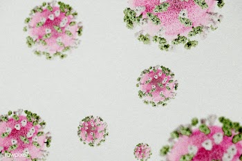 Pink and green novel coronavirus under the microscope on a white backg.. | Free  illustration - 2320675