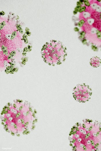 Pink and green novel coronavirus under the microscope on a white backg.. | Free  illustration - 2320882