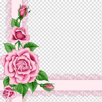 Pink and green rose artwork, Flower Rose , pink flower border transparent background PNG clipart