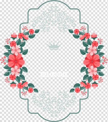 Pink and green wreath decor, lace flowers elements transparent background PNG clipart