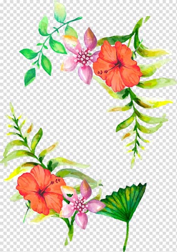 Pink and orange flowers illustration, Floral design Flower Wedding Aesthetics, Watercolor flowers border transparent background PNG clipart