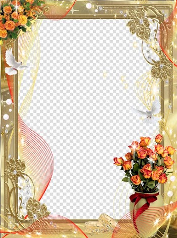 Pink-and-orange flowers illustration, Frames Wedding, frames transparent background PNG clipart