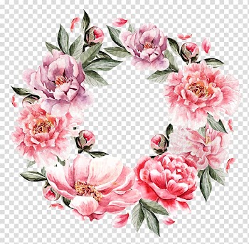 Pink and purple floral wreath , Flower bouquet Painting, Pink roses ring transparent background PNG clipart