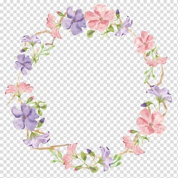 Pink and purple flower garland, Watercolor painting Cartoon, Small hand-painted flowers fresh garland transparent background PNG clipart