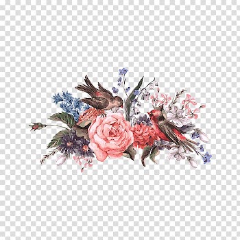 Pink and purple flowers border, Bird Flower Illustration, flowers transparent background PNG clipart