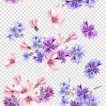 Pink and purple flowers illustration, Flower Blue Pink, Romantic fantasy floral background transparent background PNG clipart