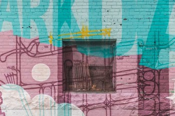 Pink And Turquise Wall With Window And Wire