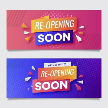 Pink and violet re-opening soon banner template Free Vector