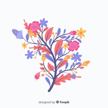 Pink and violet spring flowers in flat design Free Vector