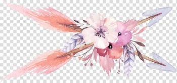 Pink and white petaled flowers and two arrows art, Wedding invitation Drawing Watercolor painting, dream catcher watercolor transparent background PNG clipart