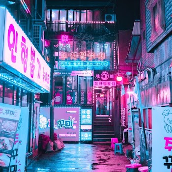 pink and white store LED signage