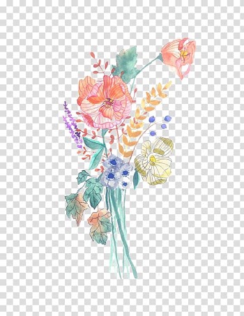Pink and yellow flowers illustration, Floral design Watercolour Flowers Watercolor painting Flower bouquet Poster, bouquet transparent background PNG clipart