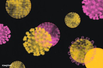 Pink and yellow halftone coronavirus on a black background psd mockup | Free  illustration - 2319483