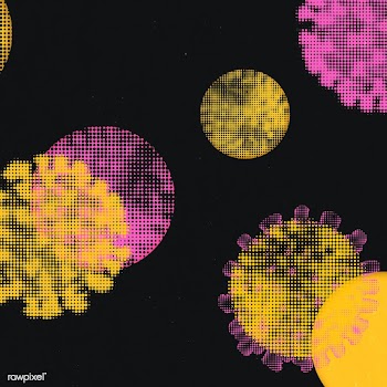 Pink and yellow halftone coronavirus on a black background social ad | Free  illustration - 2319885