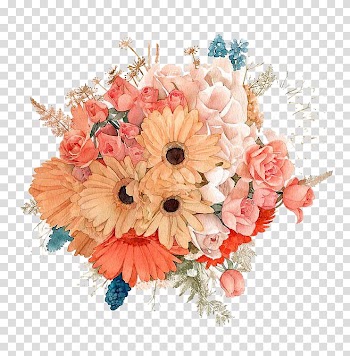 Pink and yellow petaled flower arrangement art, Watercolor painting Flower Creative work Illustration, Watercolor flowers transparent background PNG clipart