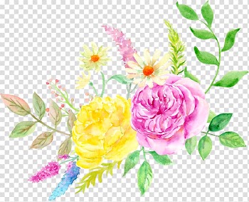 Pink and yellow roses illustration, Garden roses Centifolia roses Watercolor painting Floral design Flower, Elegant watercolor flowers transparent background PNG clipart