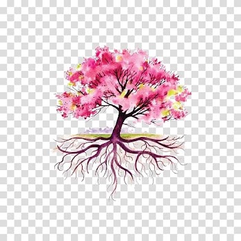 Pink and yellow tree illustration, Root Tree Drawing Illustration, Pink watercolor tree transparent background PNG clipart
