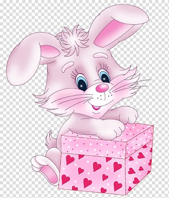 Pink animal holding gift box artwork, Valentine's Day Rabbit Cuteness Gift , Cute Bunny with Valentine Gift Box transparent background PNG clipart