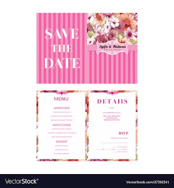 Pink background wedding invitation template vector image