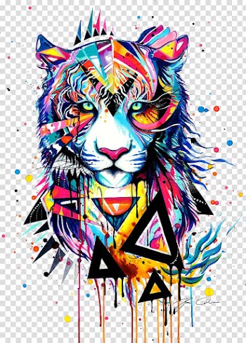 Pink, blue, and black tiger , Tiger Art Drawing Painting , tiger transparent background PNG clipart