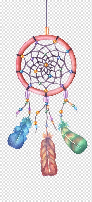 Pink, blue, and green feather dreamcatcher illustratoin, Dreamcatcher illustration Watercolor painting Illustration, Red Dreamcatcher transparent background PNG clipart