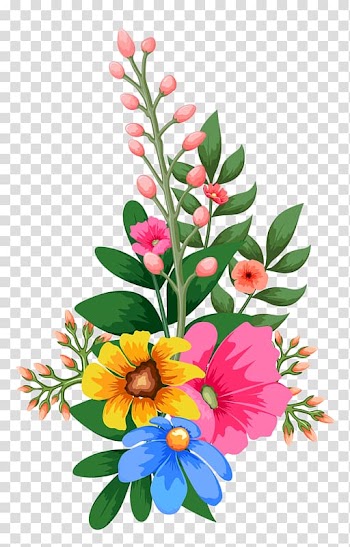 Pink, blue, and yellow flowers illustration, Flower Watercolor painting, Watercolor flowers transparent background PNG clipart