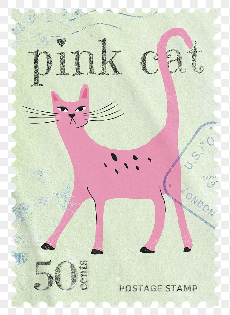 Pink cat png post stamp | Free PNG - rawpixel