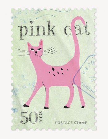 Pink cat postage stamp, animal | Free PSD - rawpixel
