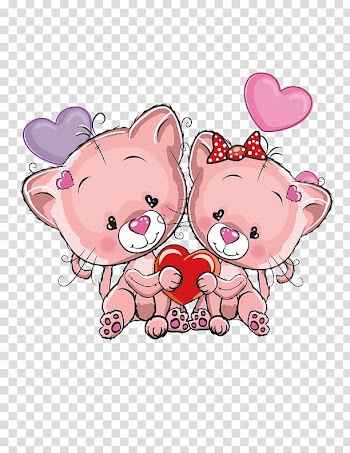 Pink cats holding heart illustration, Cartoon Android Illustration, Heart Bear transparent background PNG clipart