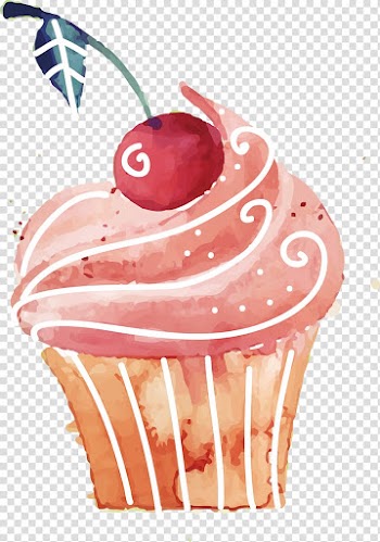 Pink cupcake with cherry illustration, Cupcake Birthday cake Rice cake Red velvet cake Dessert, Hand-painted cartoon cupcakes transparent background PNG clipart