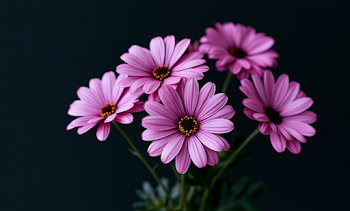 Pink Daisies on Dark Background - Macro Photography