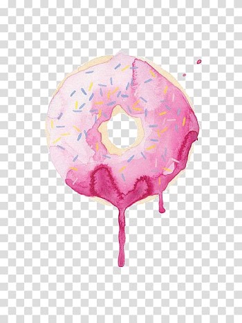 Pink doughnut illustratioj, Doughnut Icing Watercolor painting Printing Glaze, Watercolor Macaron donuts transparent background PNG clipart