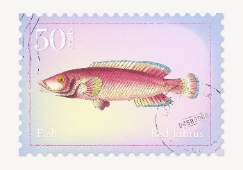 Pink fish postage stamp, animal | Free PSD - rawpixel