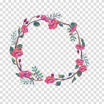 Pink floral vines illustration, Flower Wreath frame , Vintage garland transparent background PNG clipart