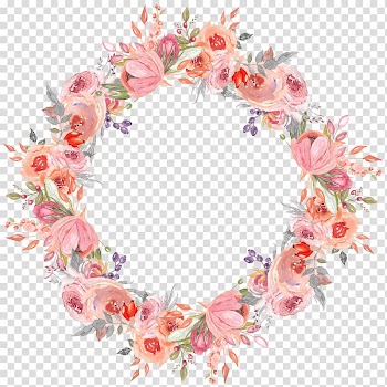 Pink flower wreath illustration, Wreath Flower Garland, Hand-painted garlands transparent background PNG clipart