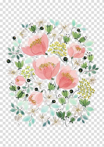 Pink flowers and green leaves , Floral design Watercolor painting Drawing Artist Illustration, Flowers transparent background PNG clipart