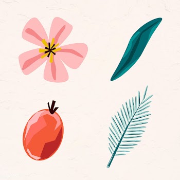 Pink flowers and leaves element set on a beige background vector | Free  vector - 2253593