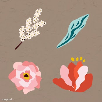 Pink flowers and leaves element set on a brown background vector | Free  vector - 2253542