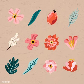 Pink flowers and leaves element set on a brown background vector | Free  vector - 2253563