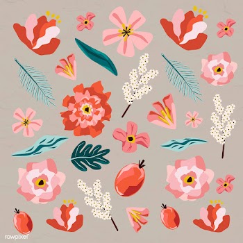 Pink flowers and leaves element set on a brown background vector | Free  vector - 2255427