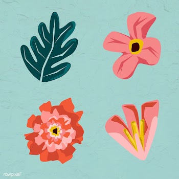 Pink flowers and leaves element set on a green background vector | Free  vector - 2253532