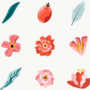 Pink flowers and leaves element set transparent png | Free  transparent png - 2255419